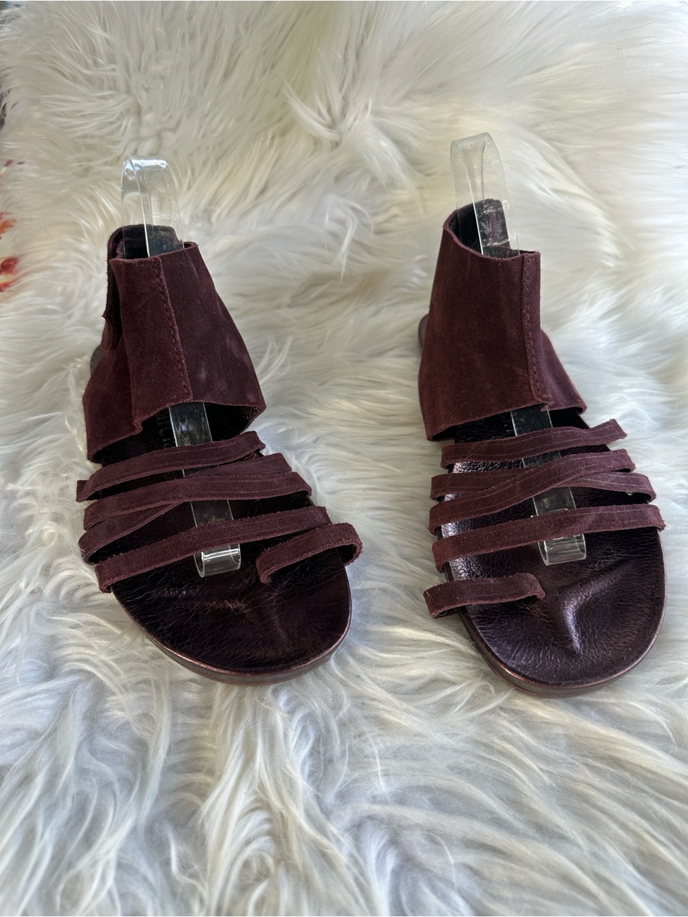 Pedro García Burgundy Suede Women's Strappy Gladiator Sandals